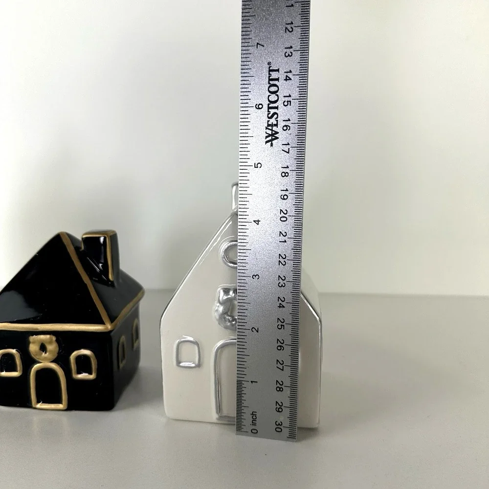 Becki Owens Ceramic Christmas Village Houses Decor Set Of‎ 4  Black White Gold
